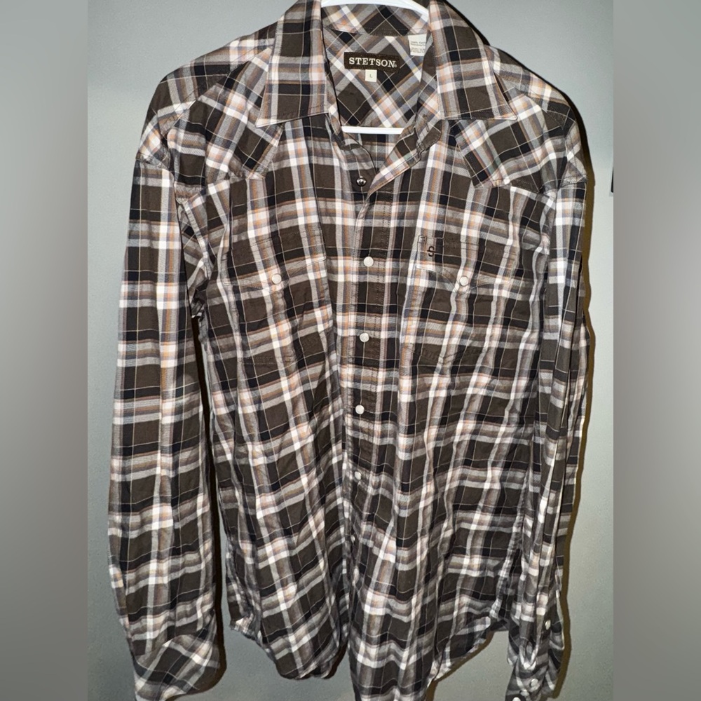 Stetson Long Sleeve Plaid Button Shirt Men’s Large - Picture 2 of 7